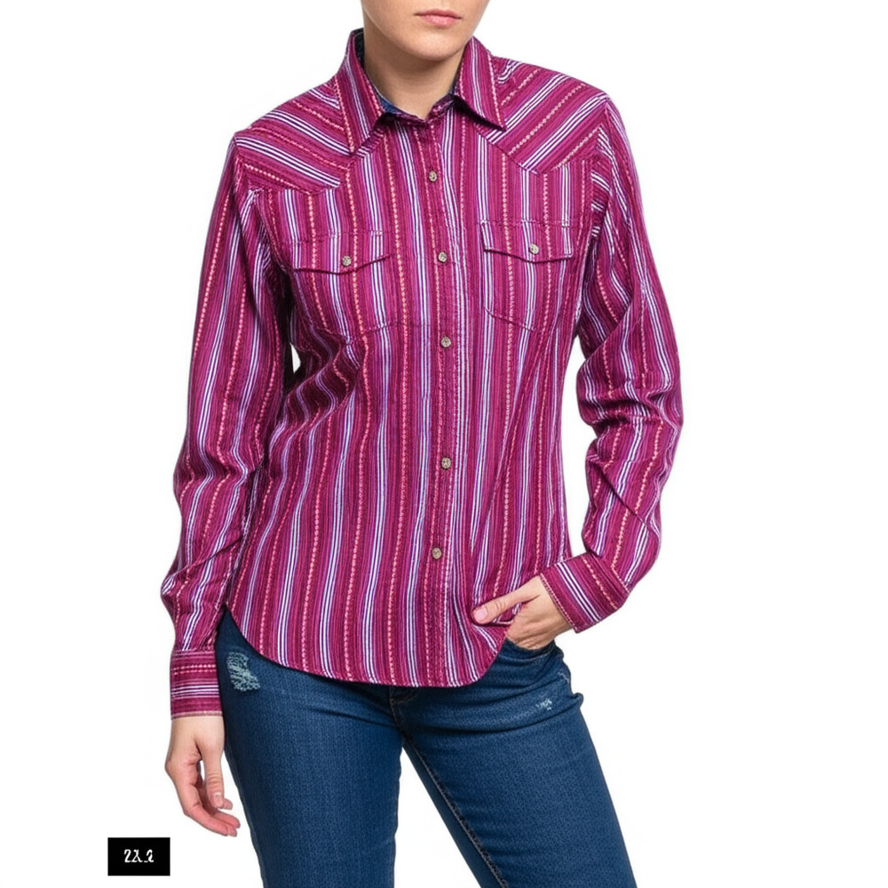 Wrangler Womens Small Ruby Pearl Snap Western Striped Shirt Shimmer